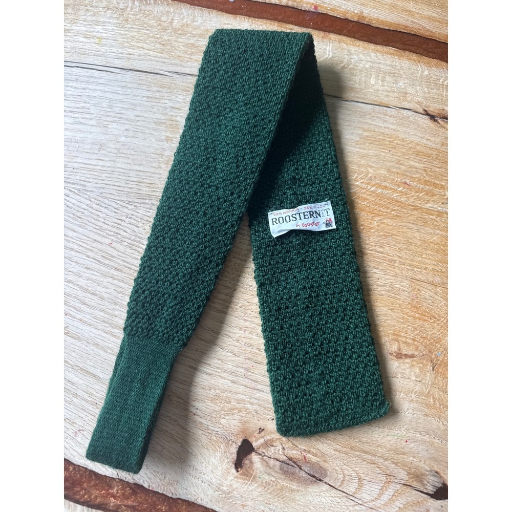 Rooster Roosternit Vintage Green Mohair Wool Knit Tie Square End Ivy Style